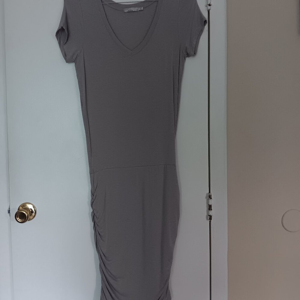 Prank Grey Ruched V-neck Midi dress